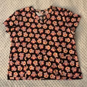 Owls White Cross Brand Scrub Top XL